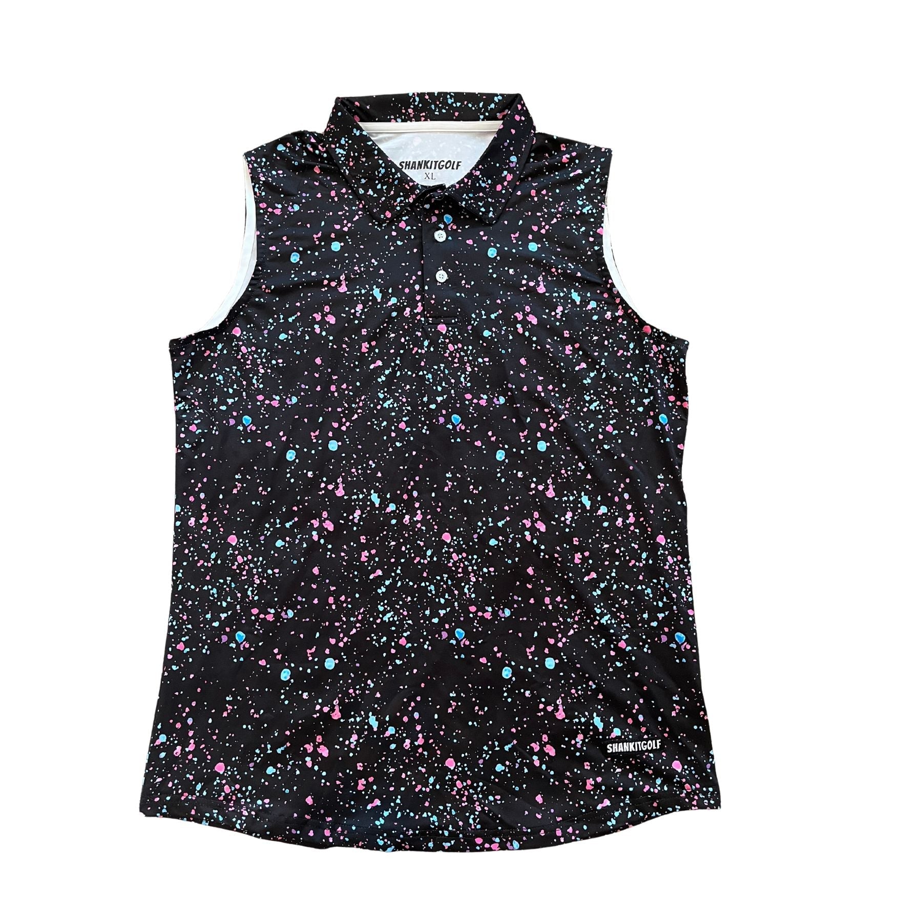 Womens Black Paint Splatter Polo