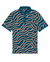 Men’s navy polo with peach wave-pattern print – dynamic, breathable, stretch-performance ready.