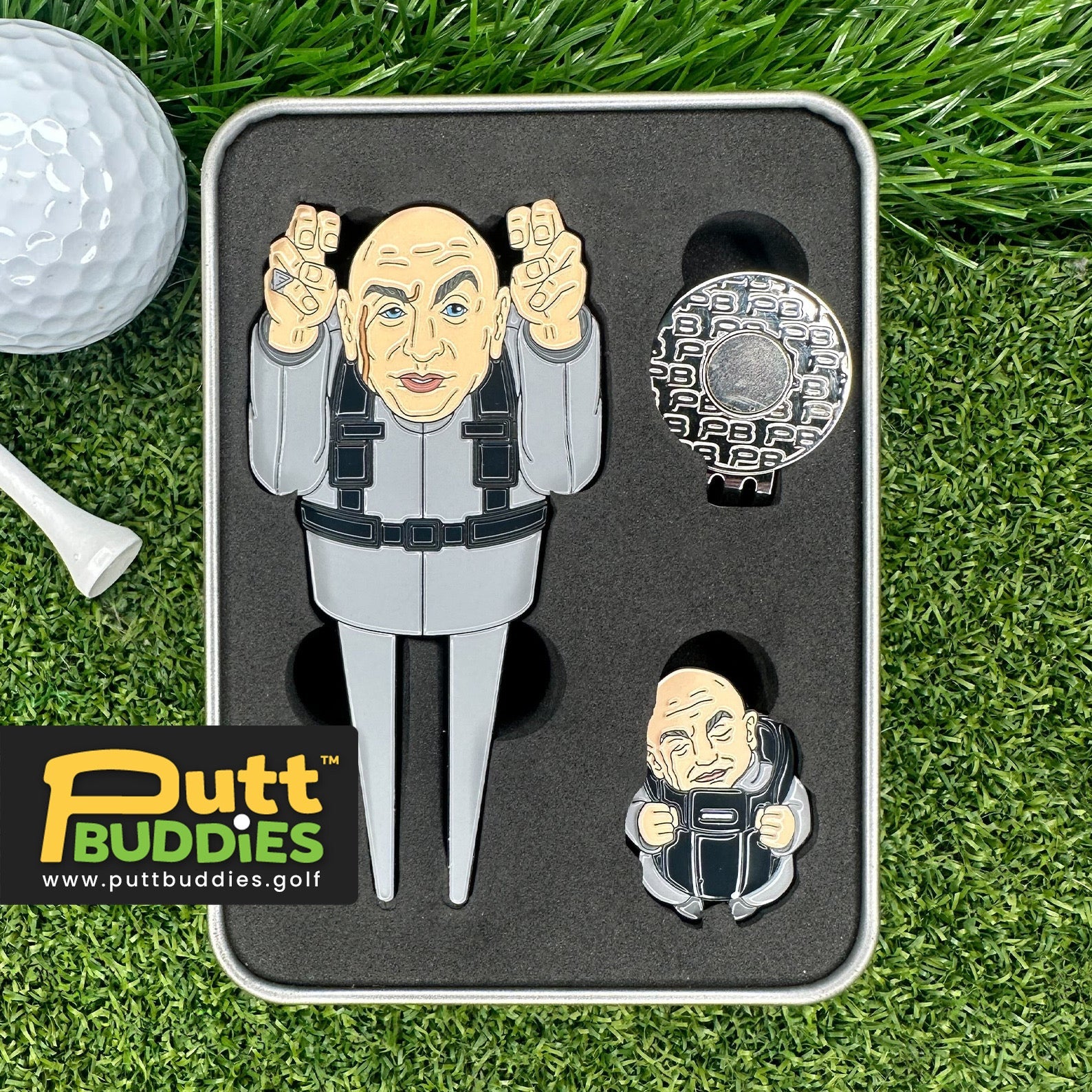 Evil Doctor Divot Tool and Mini Clone Ball Marker Set for golf.