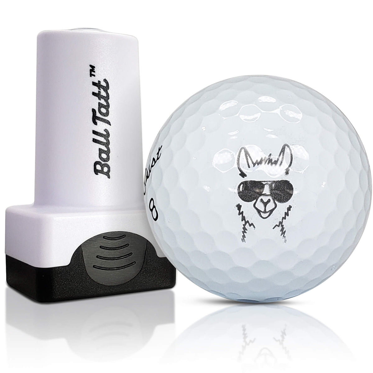 Funny No Probllama llama golf ball stamp for easy identification.