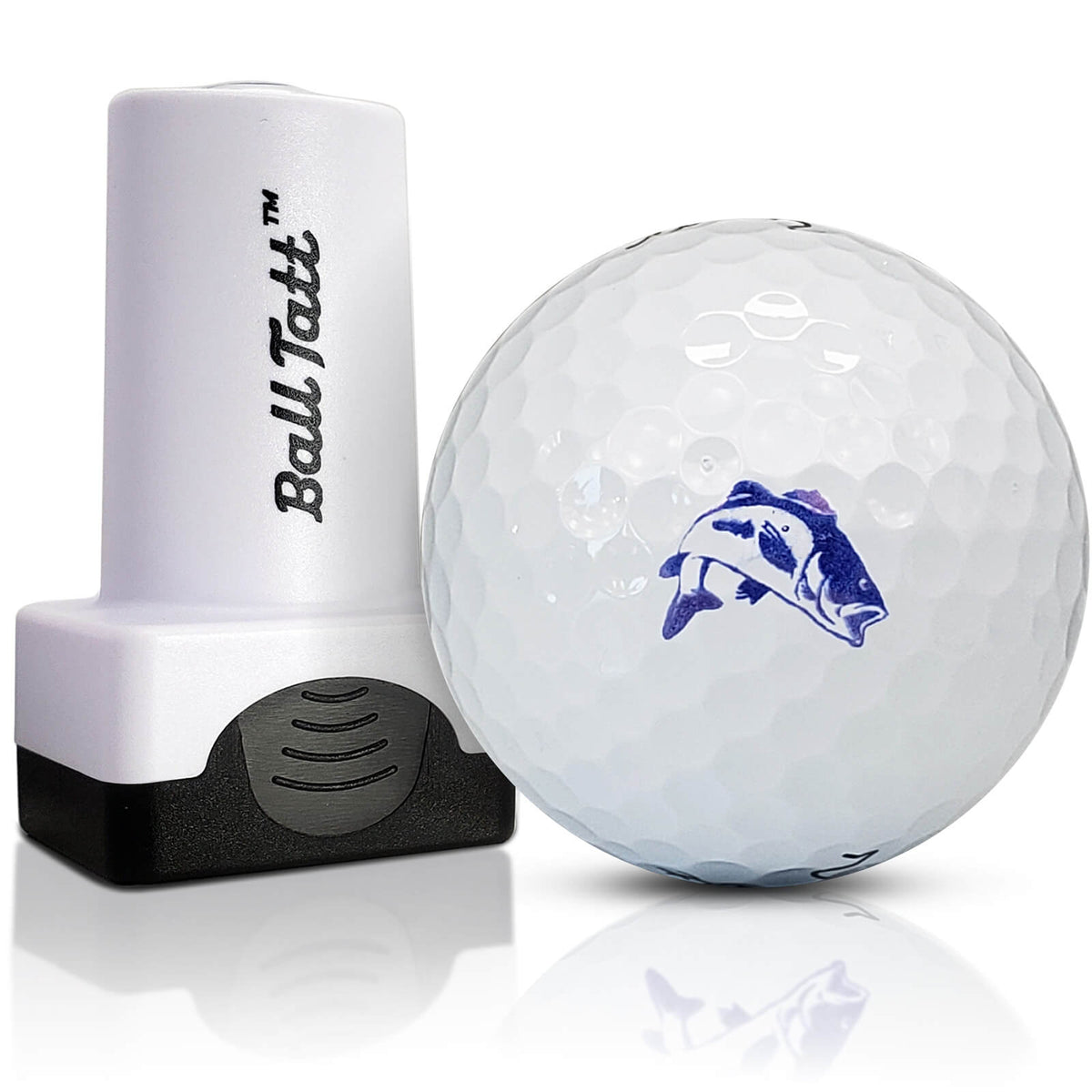 Bass fish golf ball stamp for personalized golf ball marking.