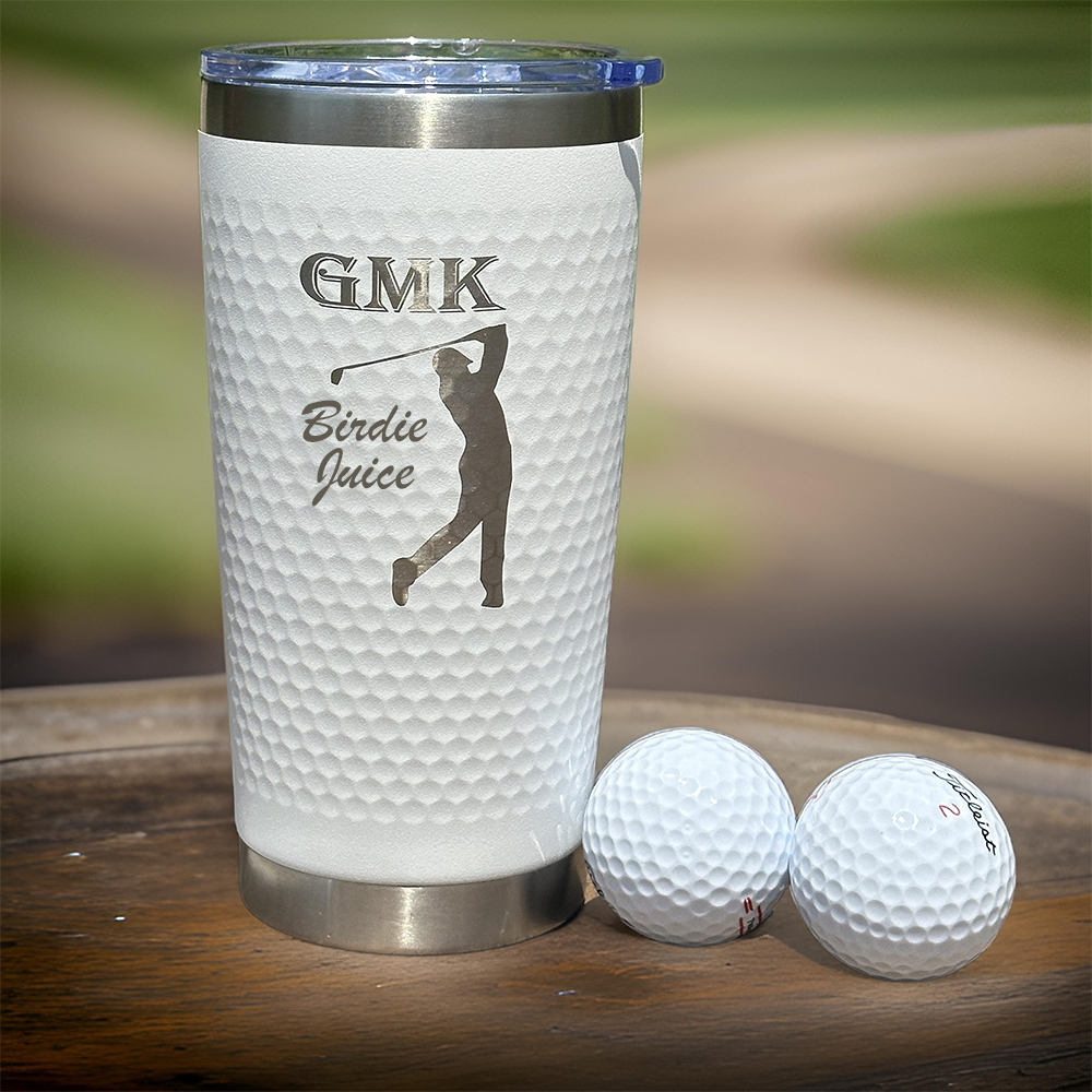 Custom golf ball tumbler with personalization and lid