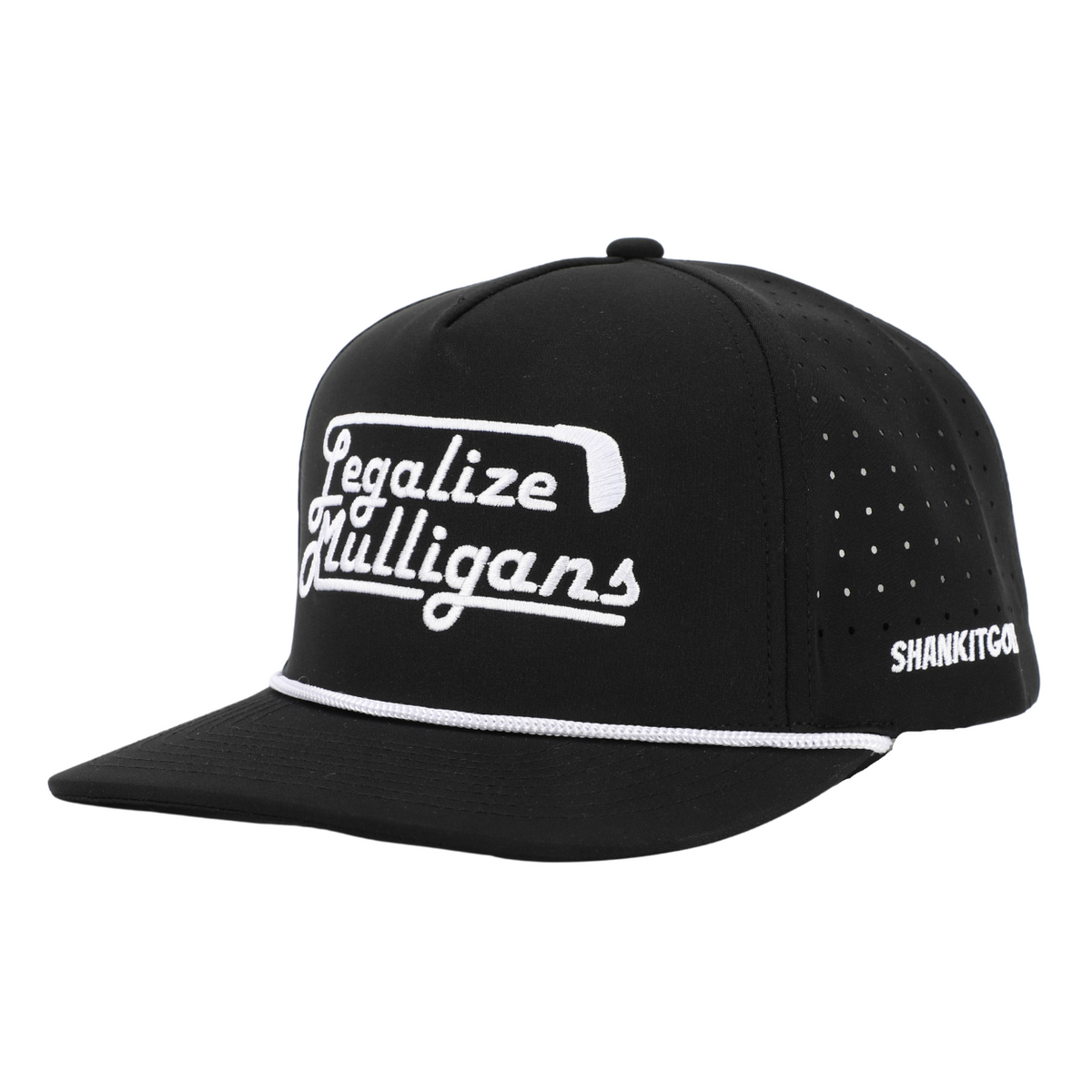 Black rope hat with &#39;Legalize Mulligans&#39; embroidered text