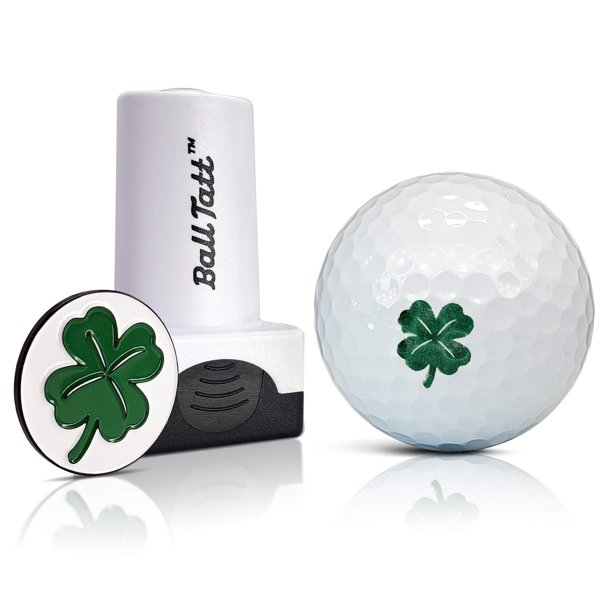 Clover golf ball stamp with ball marker for personalized golf marking.