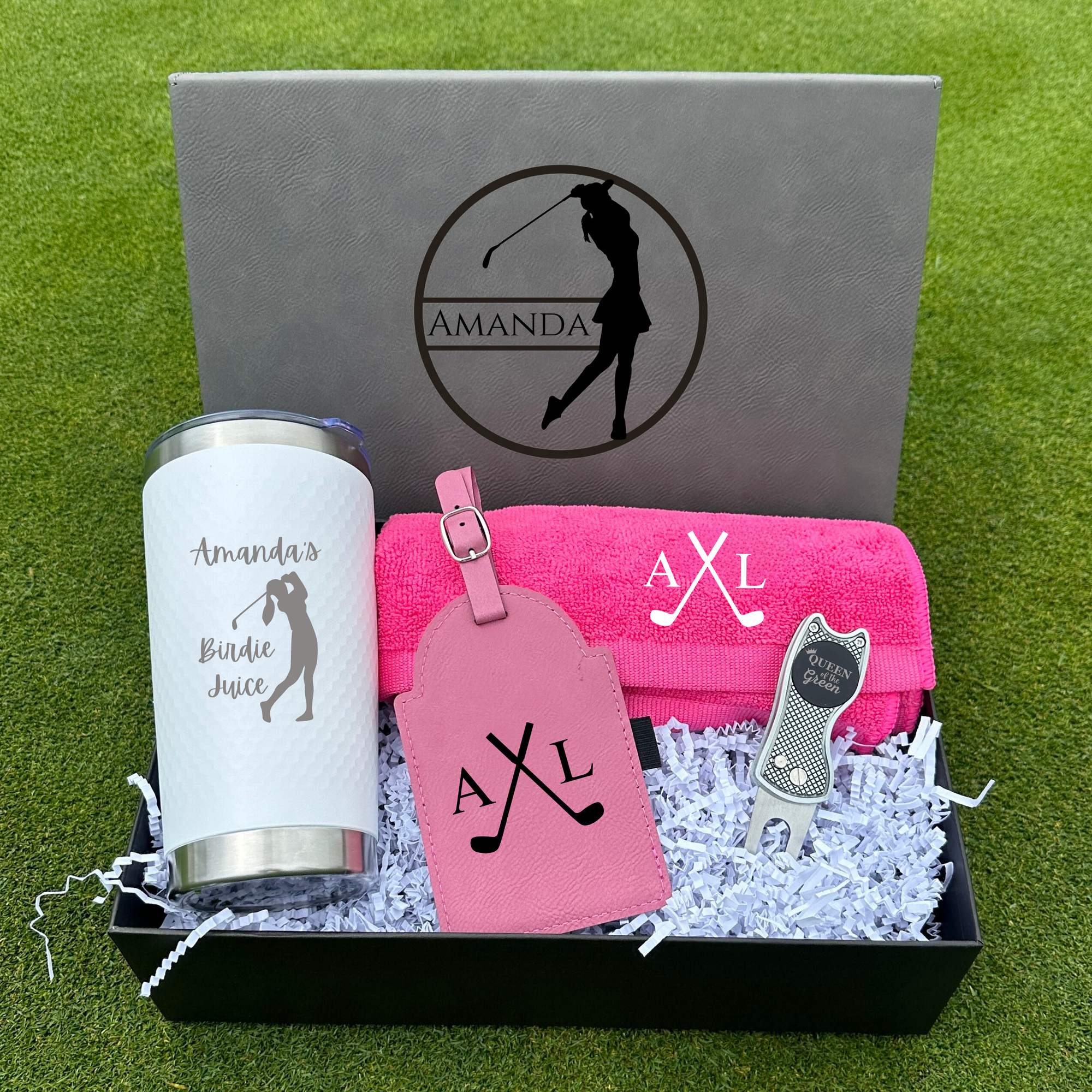 Custom golf gift box with personalized accessories for golfers