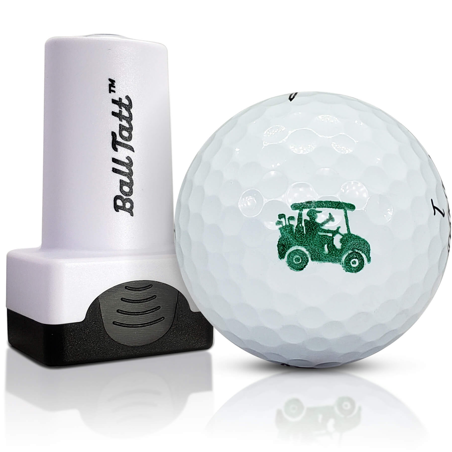 Golf Cart golf ball stamp marking tool for clear ball identification.