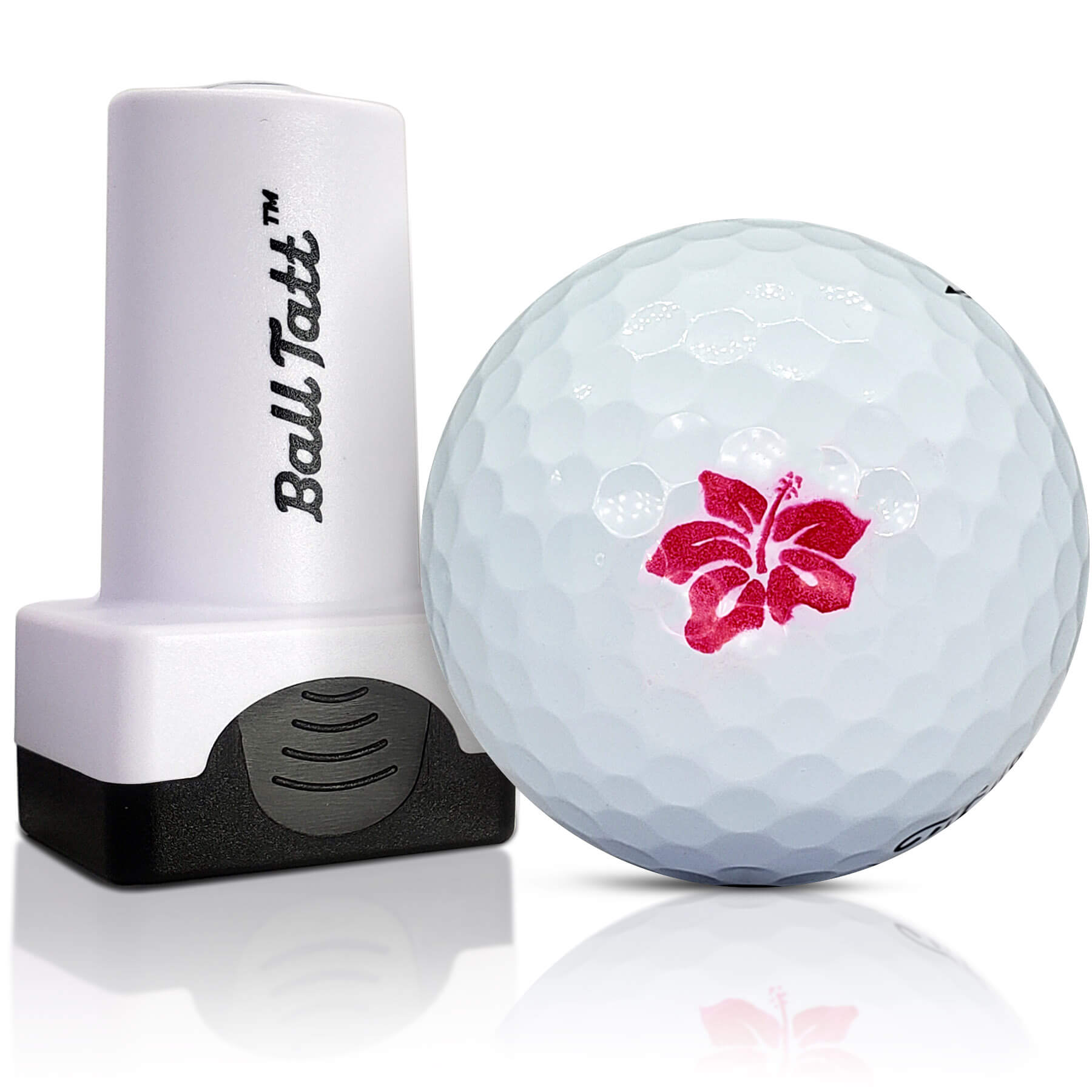 Hibiscus flower golf ball stamp for easy ball identification.