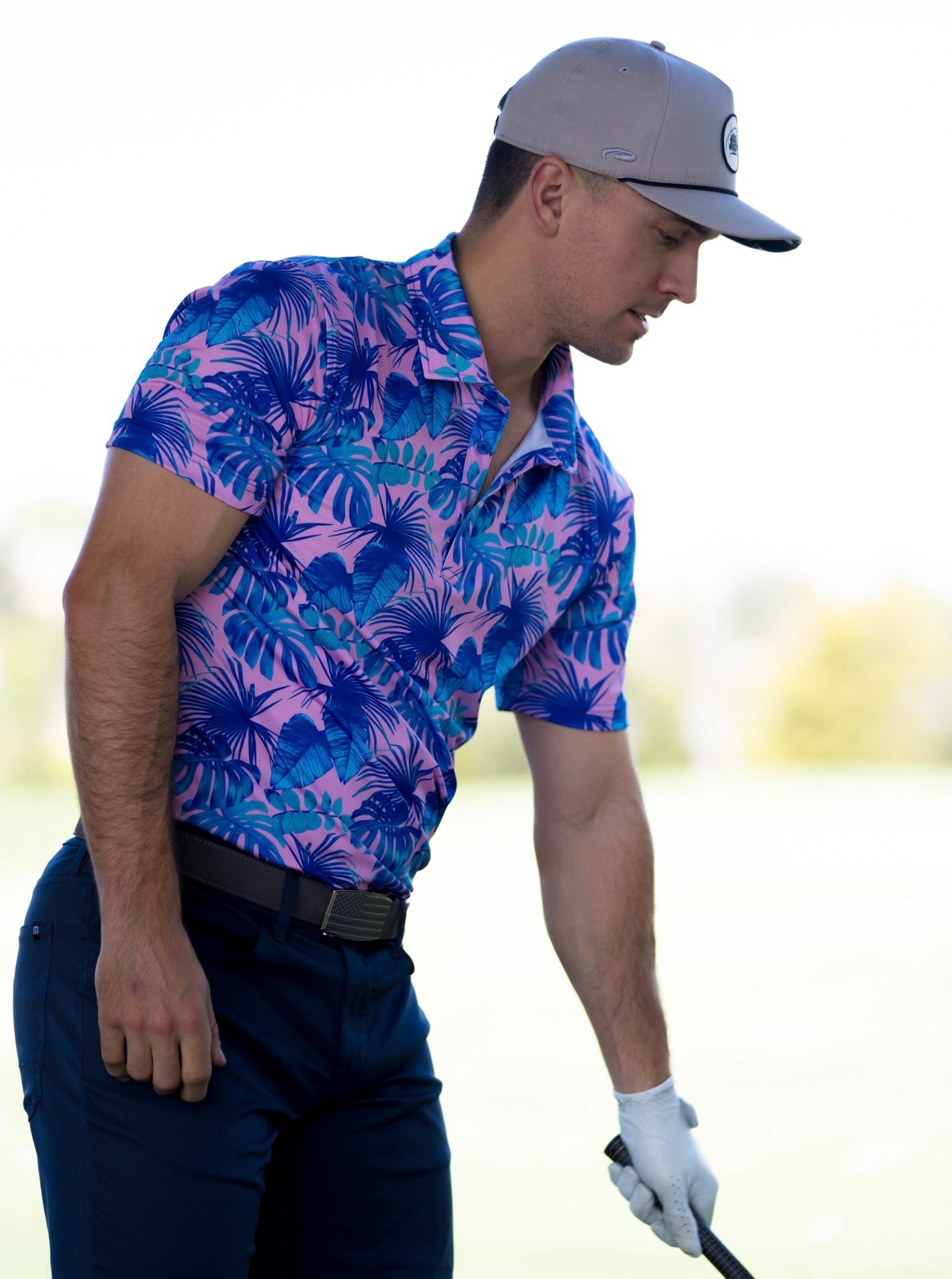 Pink Palm Golf Polo Shirt