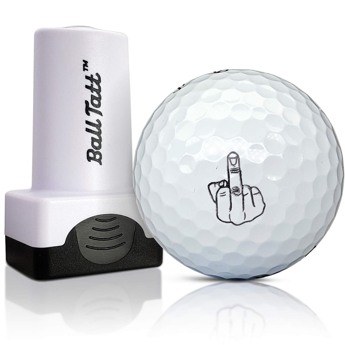 Middle finger golf ball stamp with bold black ink imprint