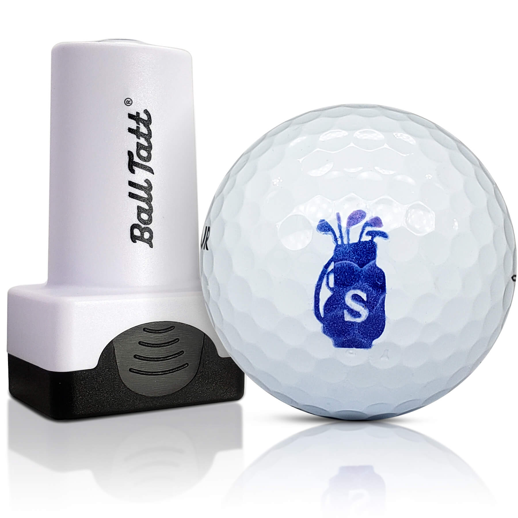 S Initial Golf Ball Stamp with golf bag design for ball marking.