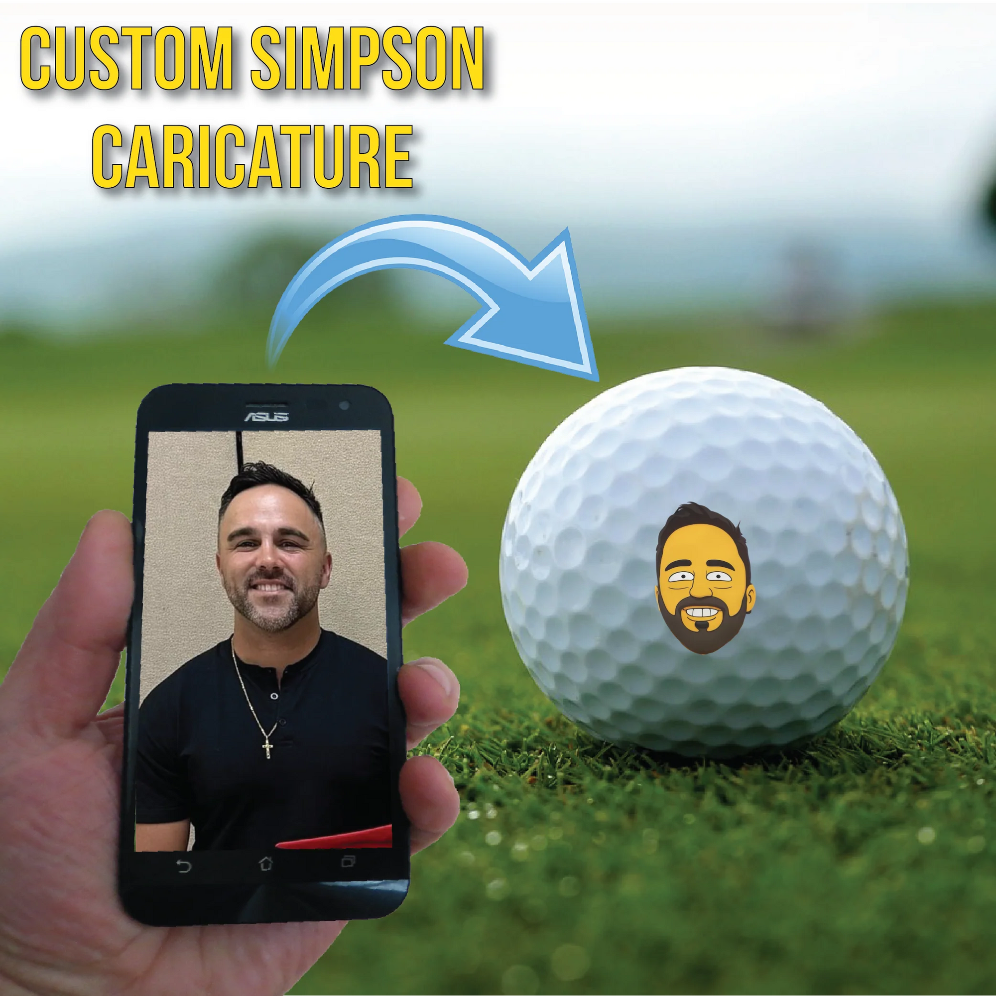 Custom golf balls with cartoon face design.