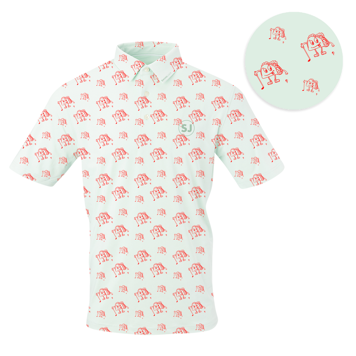 Golf Tacos Men’s Polo in Mint - Fun golf and taco graphic, soft cotton, relaxed fit