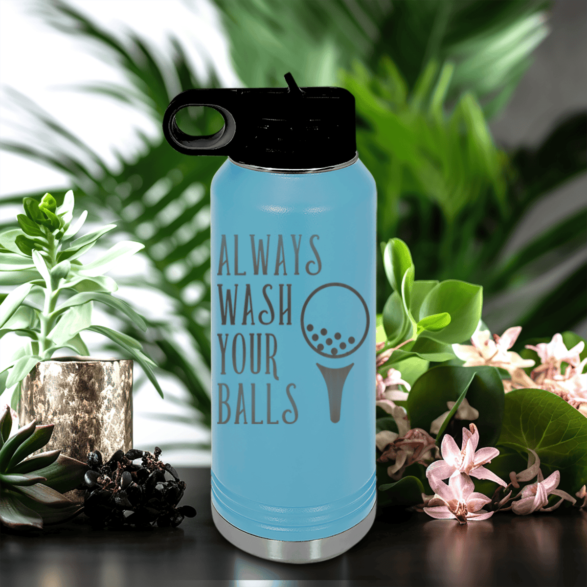 Light Blue golf water bottle Always Wash Your Balls