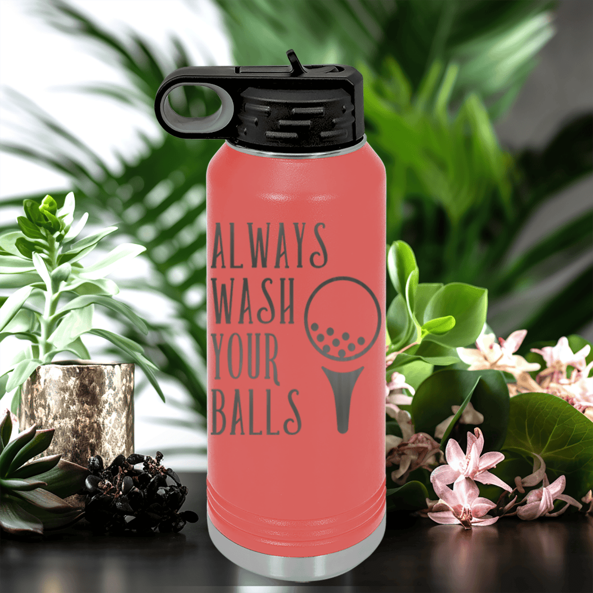 Salmon golf water bottle Always Wash Your Balls
