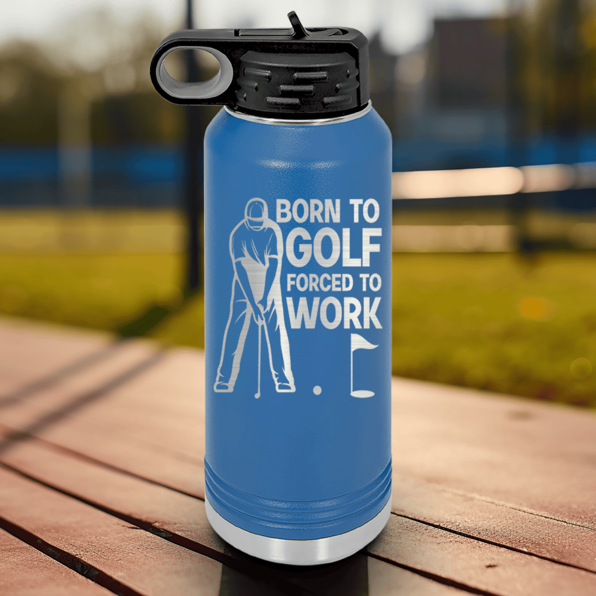 Blue golf water bottle Born To Golf