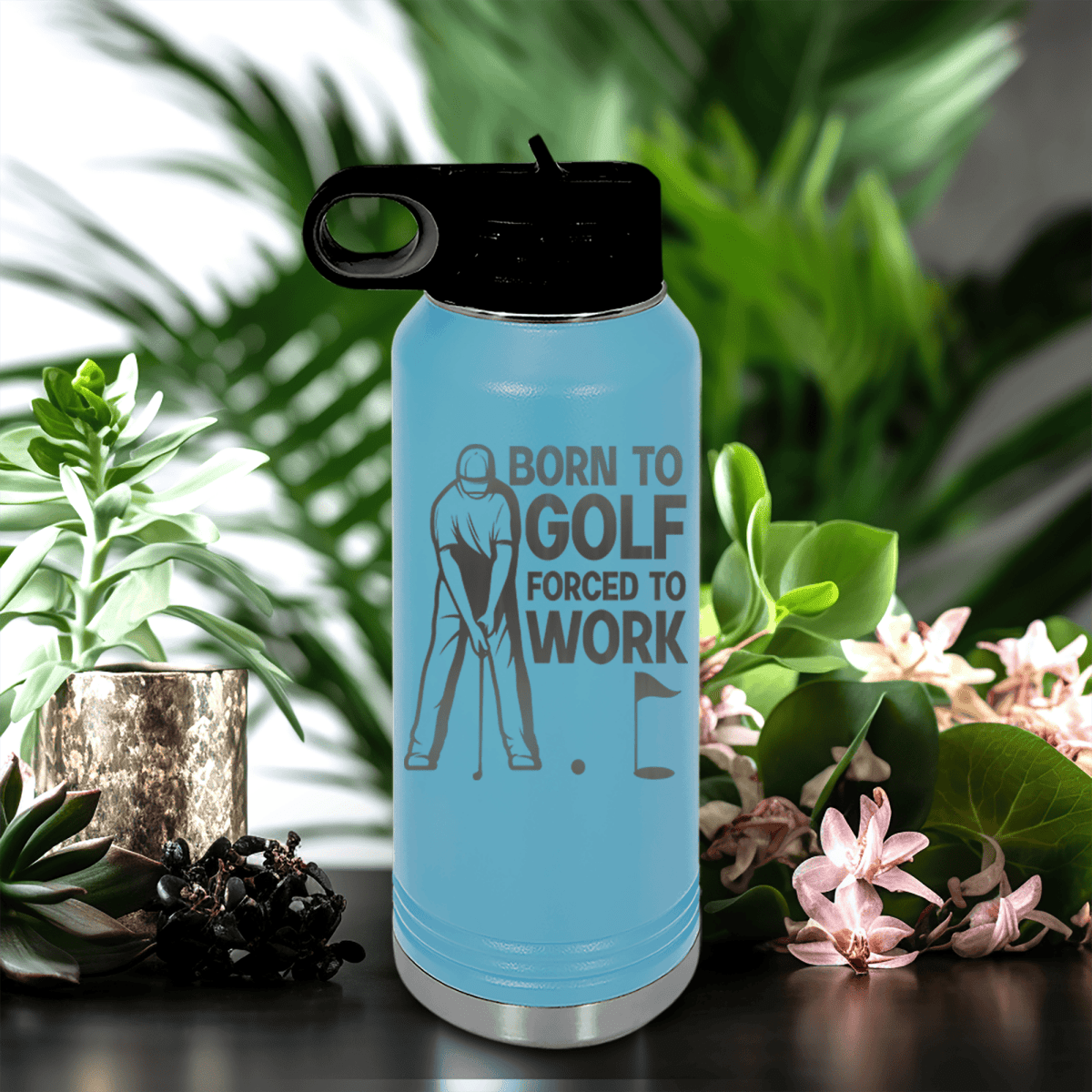 Light Blue golf water bottle Born To Golf