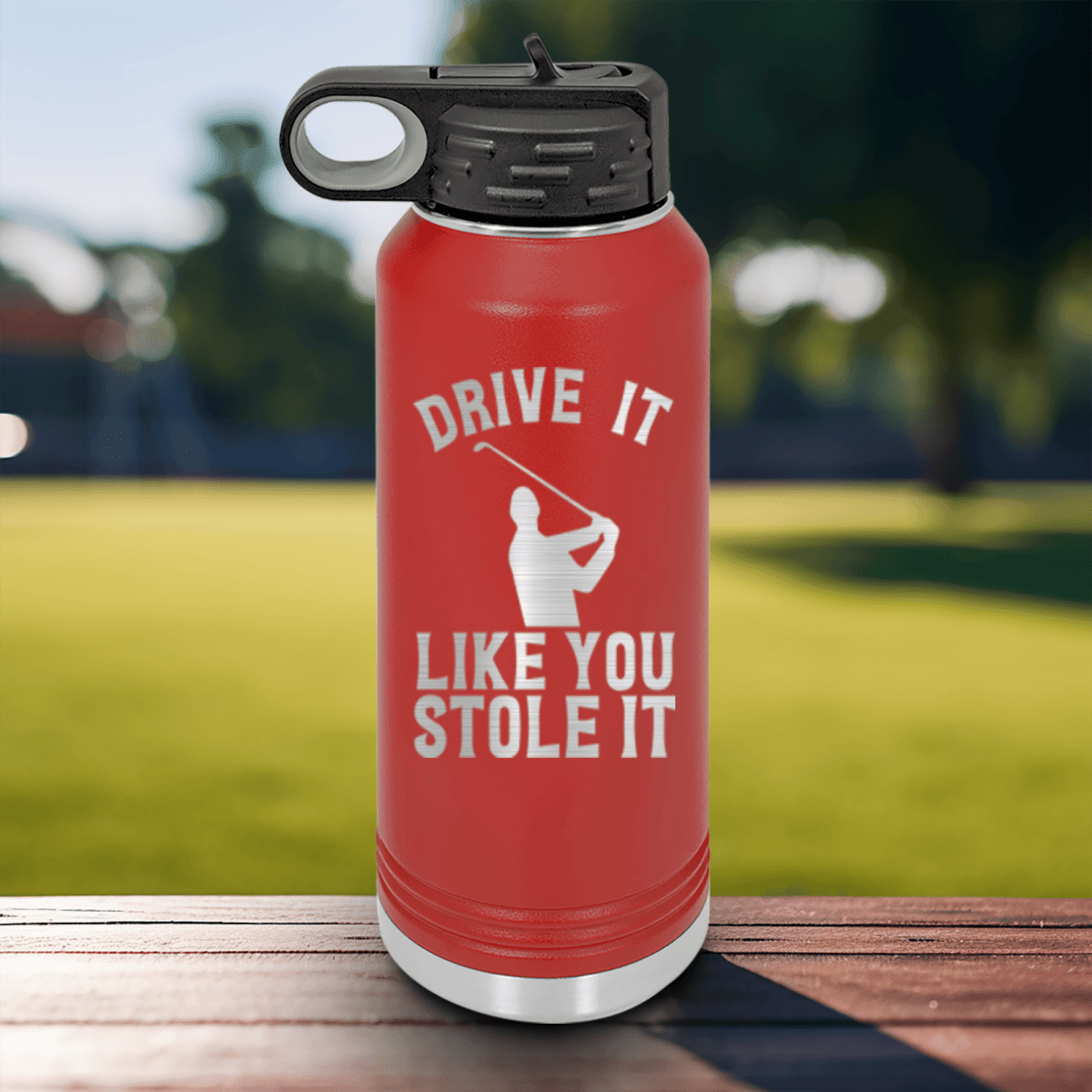 Black golf water bottle Drive Like You Stole
