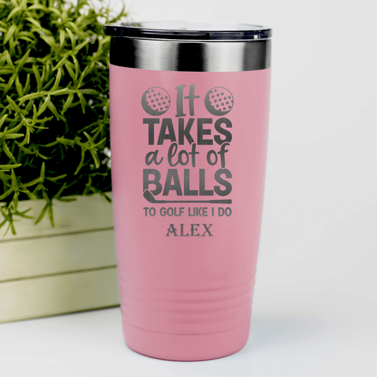 Salmon Golf Tumbler With Golfing Takes Balls Design