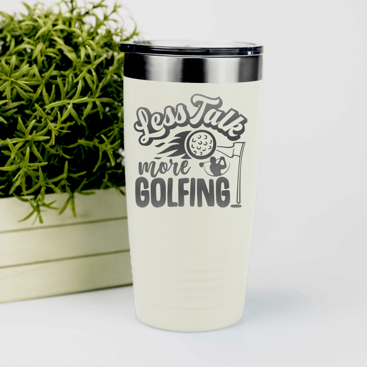 White golf tumbler Less Talk More Golf