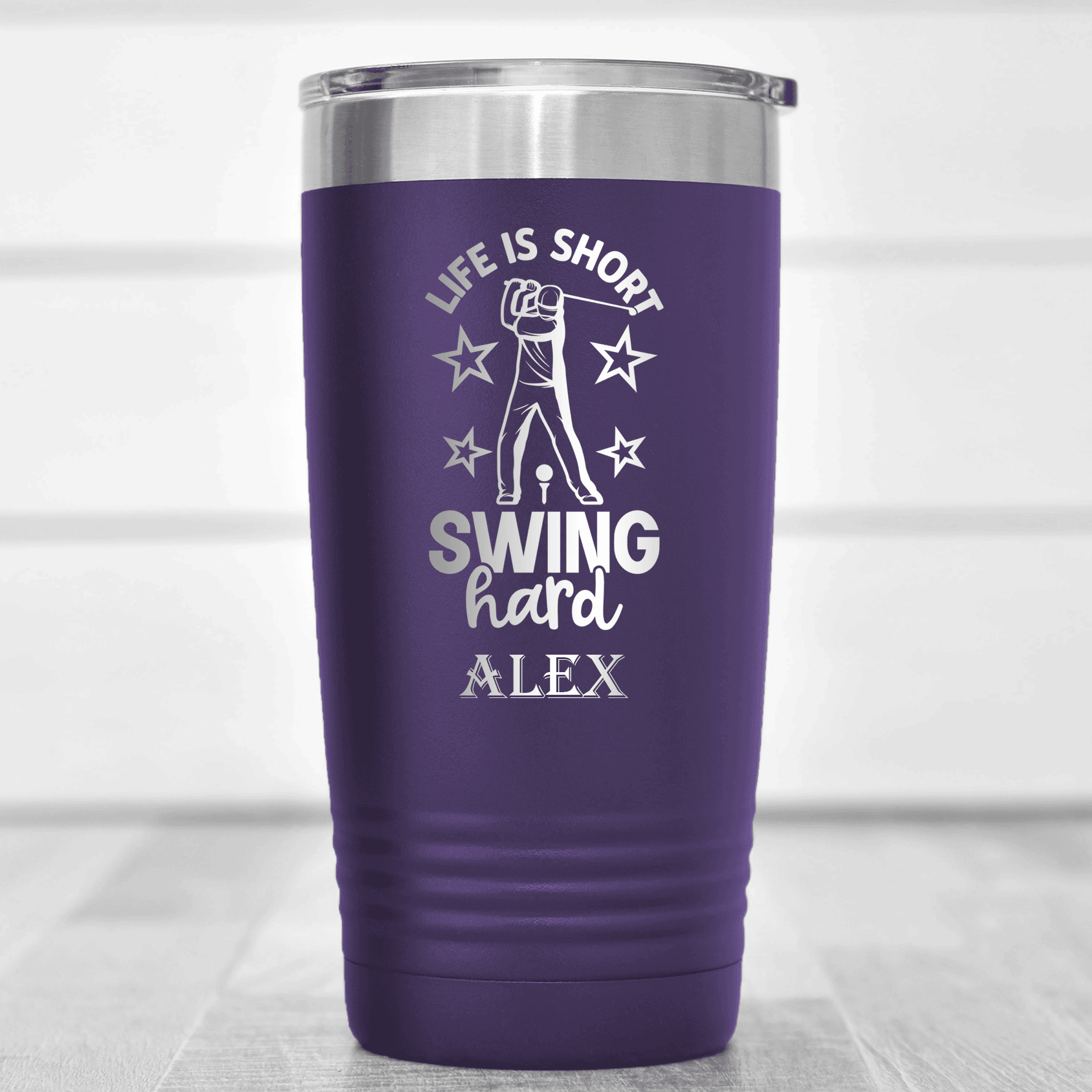 Purple Golf Tumbler With Life Is Short Swing Hard Design