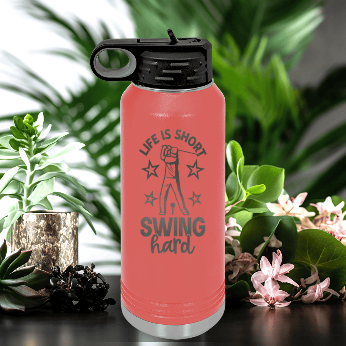 Salmon golf water bottle Life Is Short Swing Hard