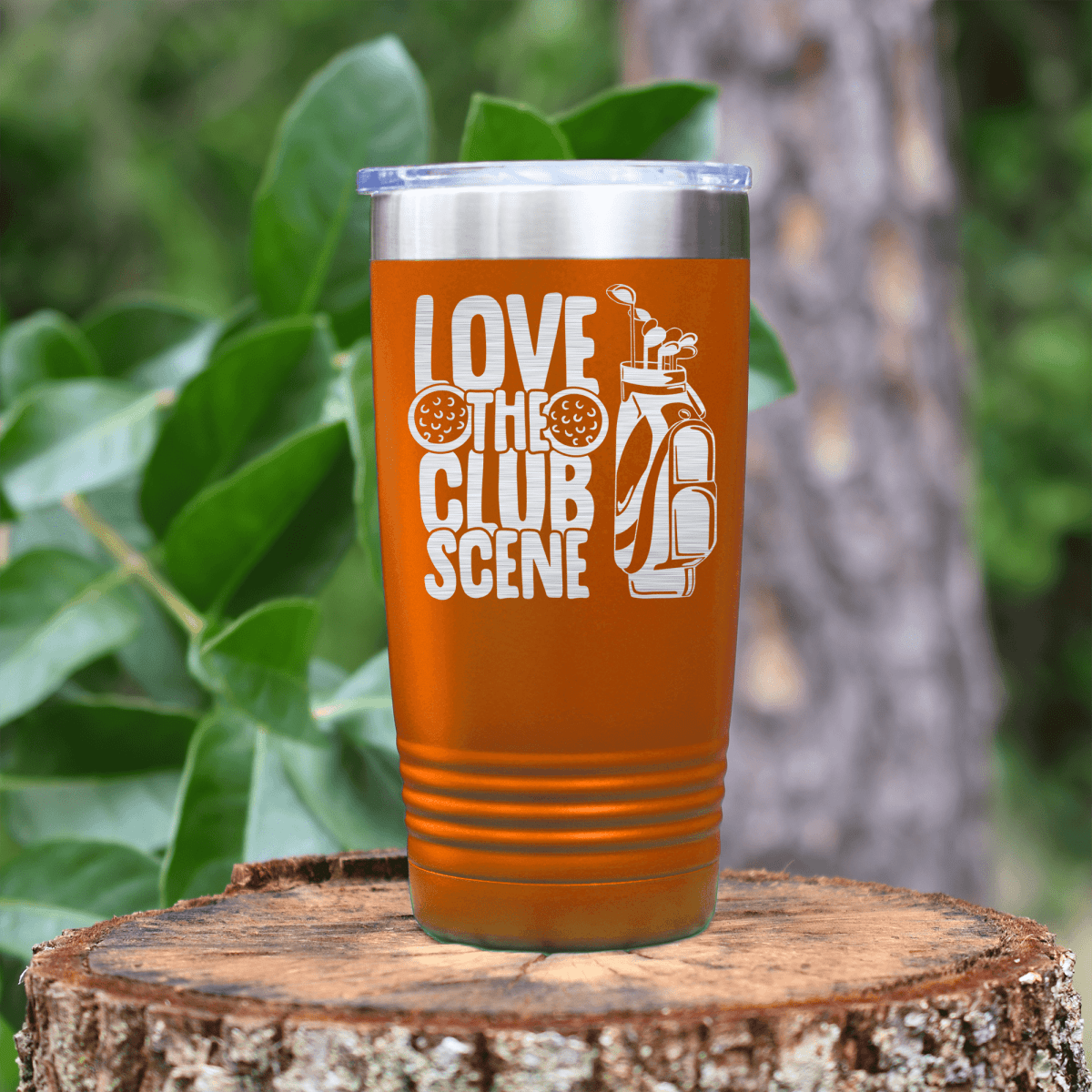 Orange golf tumbler Love The Club Scene