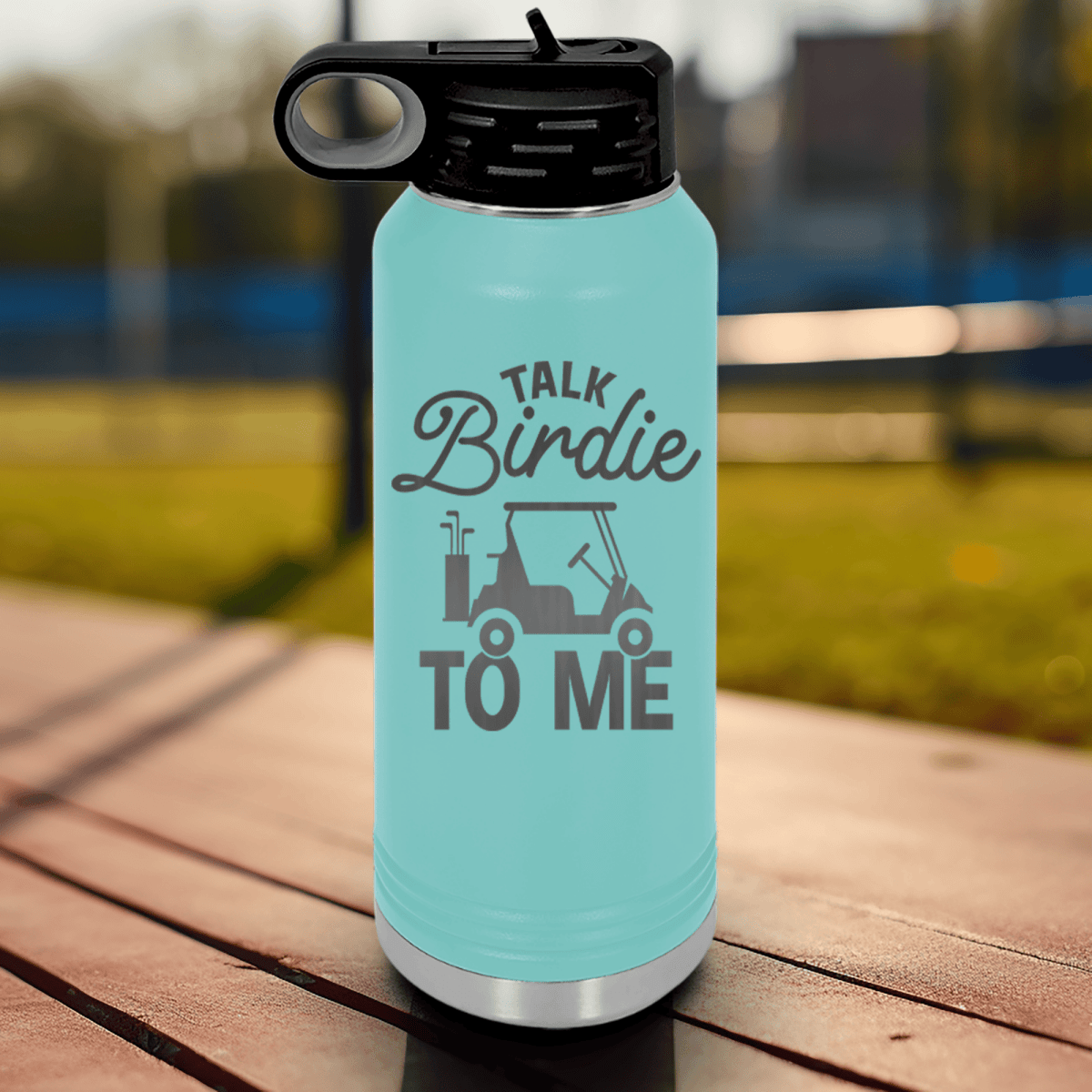 Teal golf water bottle Talk Birdie To Me