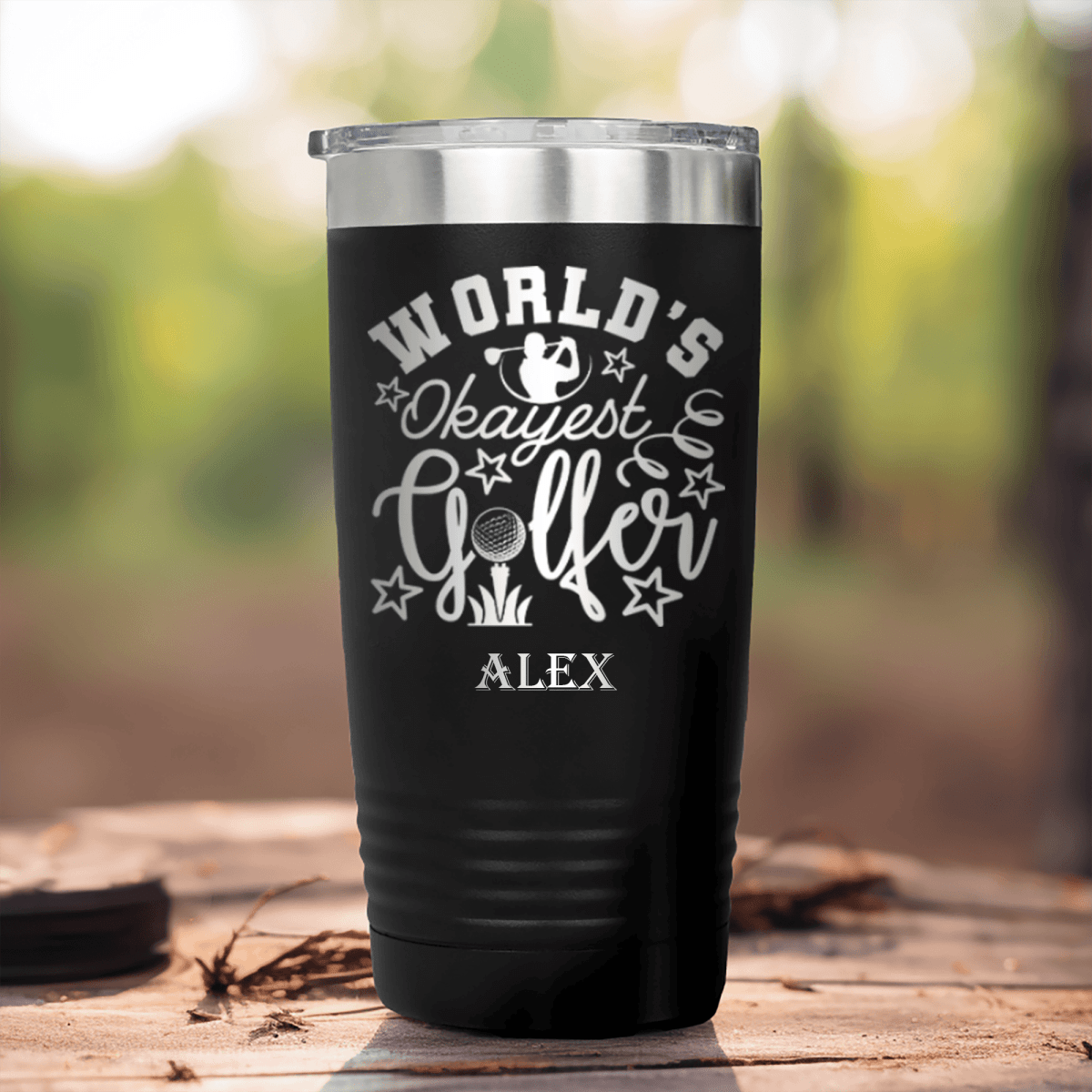 Black Golf Tumbler With Worlds Kinda Good Gofler Design
