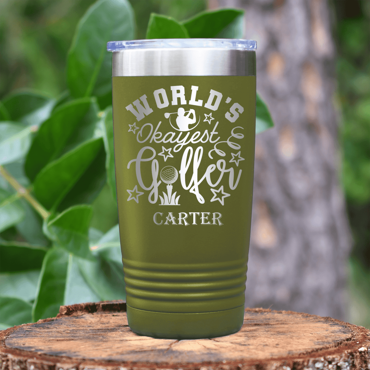 Military Green Golf Tumbler With Worlds Kinda Good Gofler Design