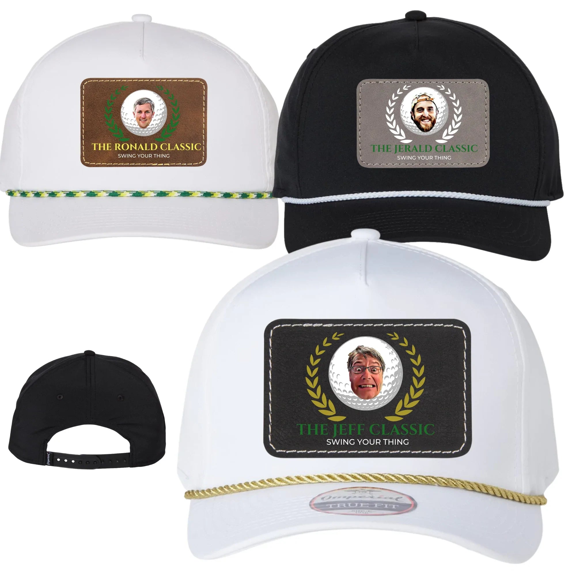 Custom golf hat with personalized cartoon image and text