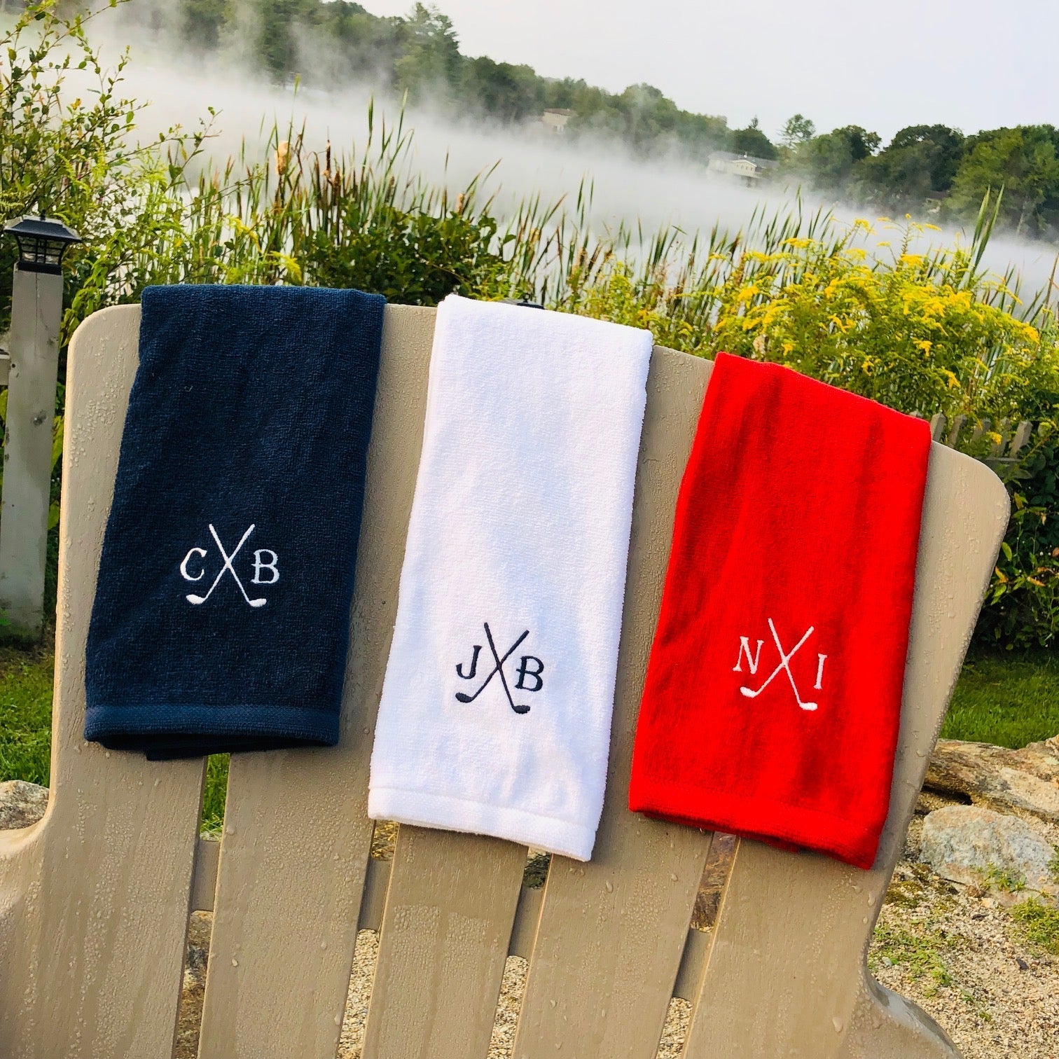 Personalized golf towel with initials and brass hook